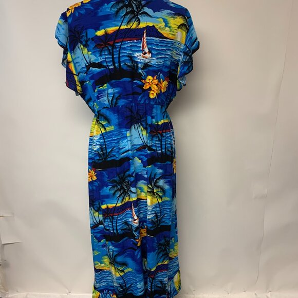 Hawaii Hangover Dress Womens SZ 2XL Midi Tropical Island Resort Vacation Artsy - Picture 2 of 10